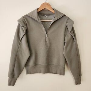 Frame Sporty Zip Sweatshirt in Military Green - S